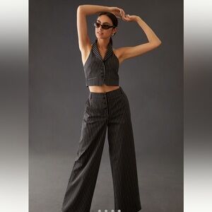 Anthropologie Maeve Pinstriped Wide-Leg Tousers